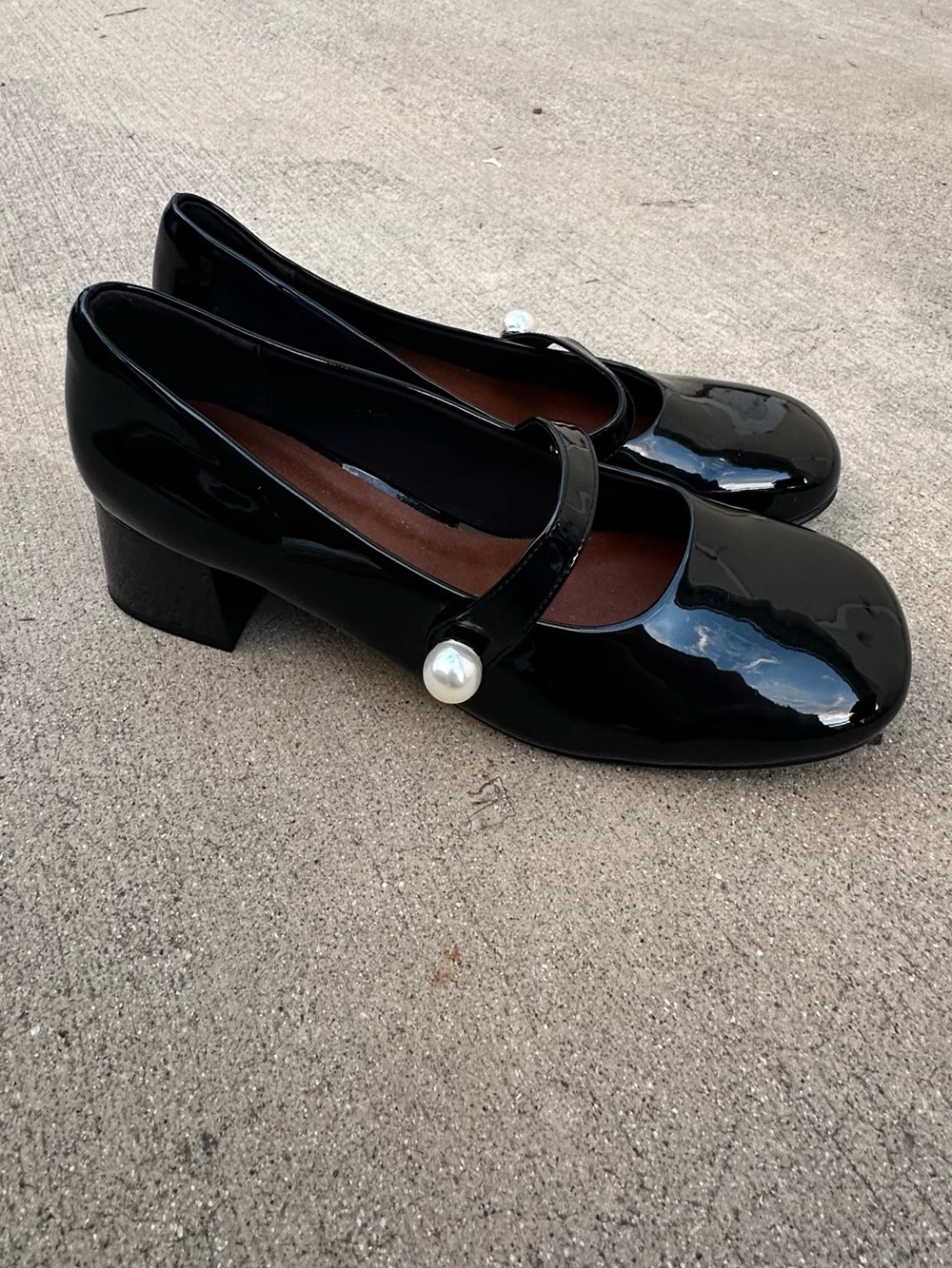 Cider Glossy Mary Jane Shoes Strap w/Faux pearl accent Chunky Block Heel~39